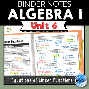 Preview of Algebra 1 Unit 6 Binder Notes - Equations of Linear Functions