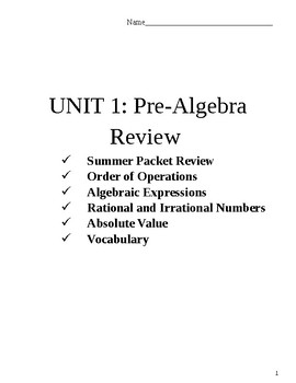 Preview of Algebra 1 Unit Packet (Pre-Algebra Review Concepts)