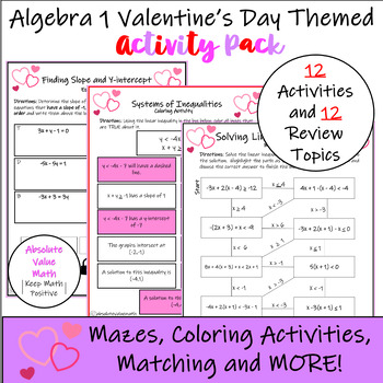 Preview of Algebra 1 Valentines Day Themed Review Activity Pack