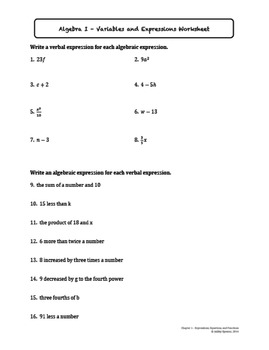 variables and expressions common core algebra 1 homework