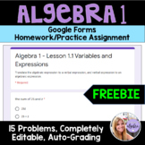Algebra 1 - Variables and Expressions Google Form