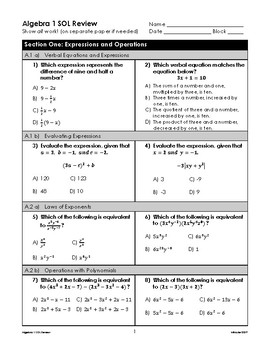 Preview of Algebra 1 Virginia SOL Review Packet