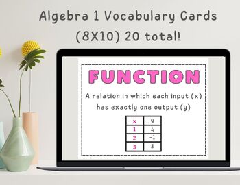 Preview of Algebra 1 Vocabulary Cards | Math Terms | Functional Classroom Art | INB