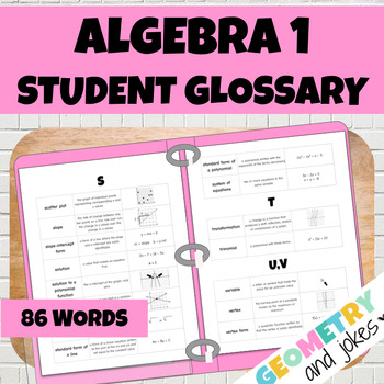 Preview of Algebra 1 Vocabulary Student Glossary Book English and Spanish