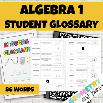 Preview of Algebra 1 Vocabulary Student Glossary Booklet English and Spanish