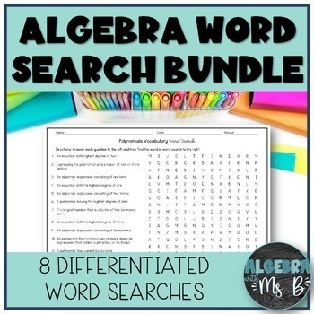 Preview of Algebra 1 Full Year Vocabulary Word Search Activity Bundle