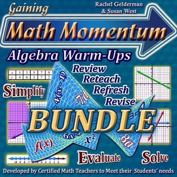 Preview of Algebra 1 Warm-Ups Bundle: Math Bell Ringers on Basic Algebra Skills Sets 1 – 4