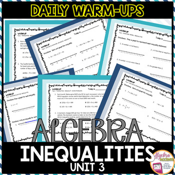 Preview of Algebra 1 Warm Ups Inequalities