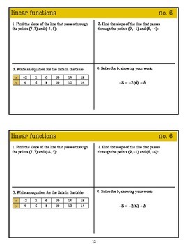 Preview of Algebra 1 Warm Ups: Linear Functions (Common Core standards)
