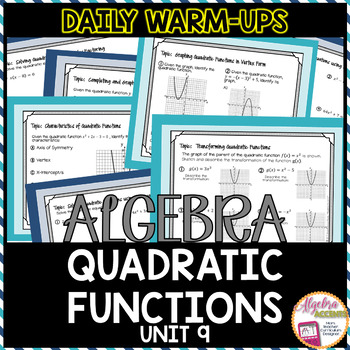 Preview of Algebra 1 Warm Ups Quadratic Functions