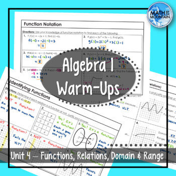 Preview of Algebra 1 Warm-Ups | Unit 4 - Functions, Relations, Domain & Range
