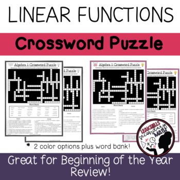 Preview of Linear Functions Crossword Puzzle