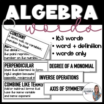 Preview of Algebra 1 Word Wall | Rectangular signs - Set of 163 Key Word Vocabulary