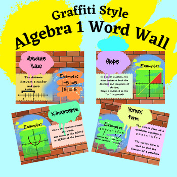 Preview of Algebra 1 Word Wall- Urban City Style with Graffiti- 27 Key Terms PLUS BANNER!
