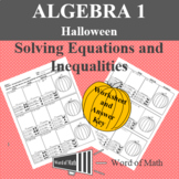 Algebra 1 Worksheet - Halloween Solving Equations and Ineq