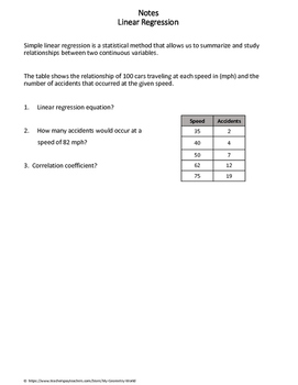 Algebra 1 Worksheet: Linear Regression by My Geometry World | TpT