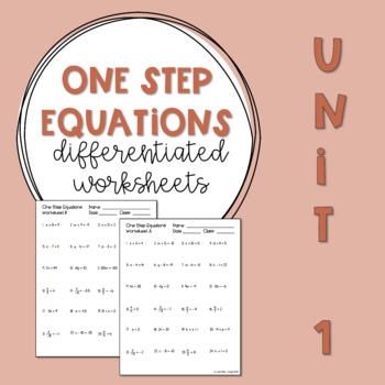 Preview of Algebra 1 Worksheet - One Step Equations