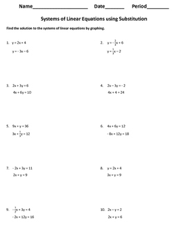 Algebra 1 Worksheet: Solving Systems of Equations Using Substitution