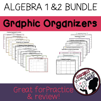 Preview of Algebra Graphic Organizers | Algebra 1 and 2 | Bundle | End of Year Review