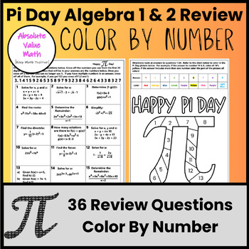 Preview of Algebra 1 and Algebra 2 Pi Day Activities (Color by Number)