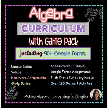 Preview of Algebra 1 curriculum BUNDLE with GAME PACK Google Slides & Google Forms