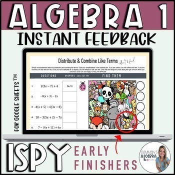 Preview of Algebra 1 self-checking digital activities bundle with a hidden pictures