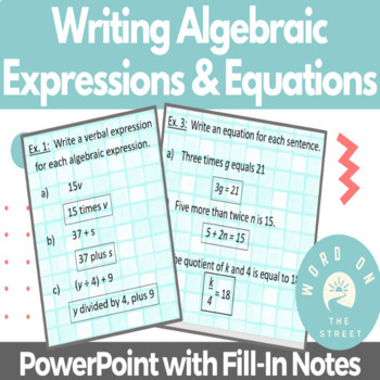 Preview of Writing Algebraic Expressions and Equations | PowerPoint with Guided Notes