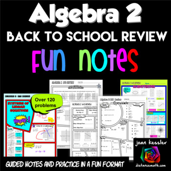 Preview of Algebra 2 Back to School Readiness Review FUN Notes