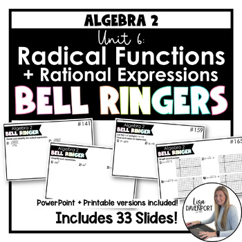Preview of Algebra 2 Bell Ringers - Radical Functions and Rational Expressions