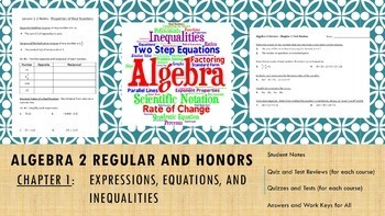 Preview of Algebra 2 - Chapter 1 : Expressions, Equations, and Inequalities
