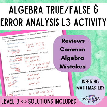 Preview of Algebra 2 Common Mistakes - Review & Error Analysis Activity - Level 3
