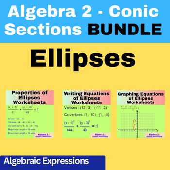 Preview of Algebra 2 -Conic Sections  - Ellipses - Properties- Equations - Graphing -Bundle
