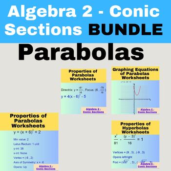 Preview of Algebra 2 - Conic Sections - Parabolas Worksheets BUNDLE