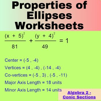 Preview of Algebra 2 - Conic Sections - Properties of Ellipses Worksheets