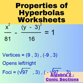 Preview of Algebra 2 - Conic Sections - Properties of Hyperbolas Worksheets