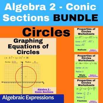 Preview of Algebra 2 - Conic Sections Worksheets Bundle : Equations of Circles-