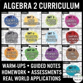 Preview of Algebra 2 Year Long Curriculum | Lessons | Warmups | Guided Notes | Assessments