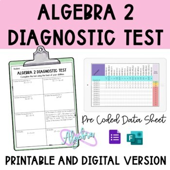 Preview of Algebra 2 Diagnostic Test Printable and Digital (Back to School)