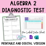 Algebra 2 Diagnostic Test Printable and Digital (Back to School)