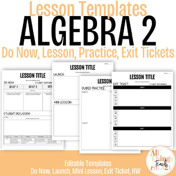 Preview of Algebra 2 Differentiated Curriculum Lesson & Exam TEMPLATES! Editable