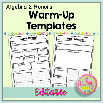 Preview of Algebra 2 Editable Warm-Up Templates