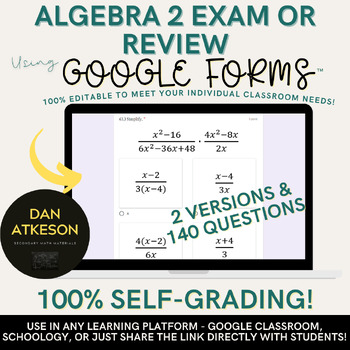 Preview of Algebra 2 End of Course Exam or Review Google Forms™｜2 Versions