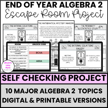 Preview of Algebra 2 End of Year Escape Room Bundle |Printable & Digital|Review Project