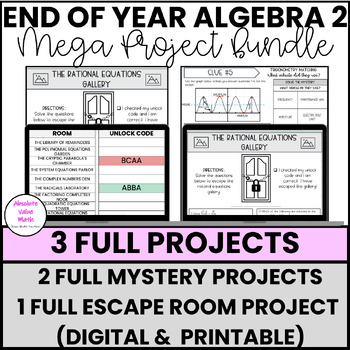 Preview of Algebra 2 End of Year Project Mega Bundle | Review Mystery Project | Escape Room