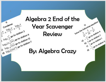 Preview of Algebra 2 End of the Year Scavenger Review