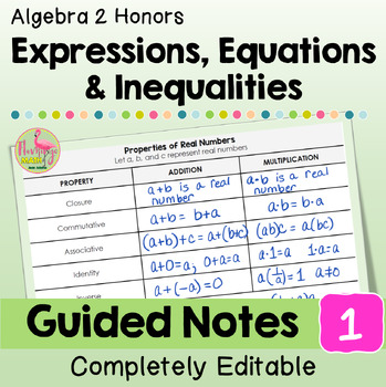 Preview of Expressions Equations and Inequalities Guided Notes (Algebra 2 - Unit 1)