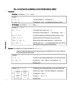 algebra 2 cheat sheet