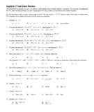 Algebra 2 Final Exam First Semester Review (Editable) with Key