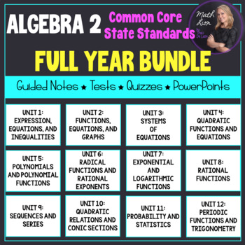 Preview of Algebra 2 Full Year Editable Unit Plans (Bundled) | Math Lion