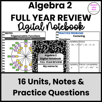 Preview of Algebra 2 Full Year Review Digital Notebook|Interactive Notes|Review Notebook